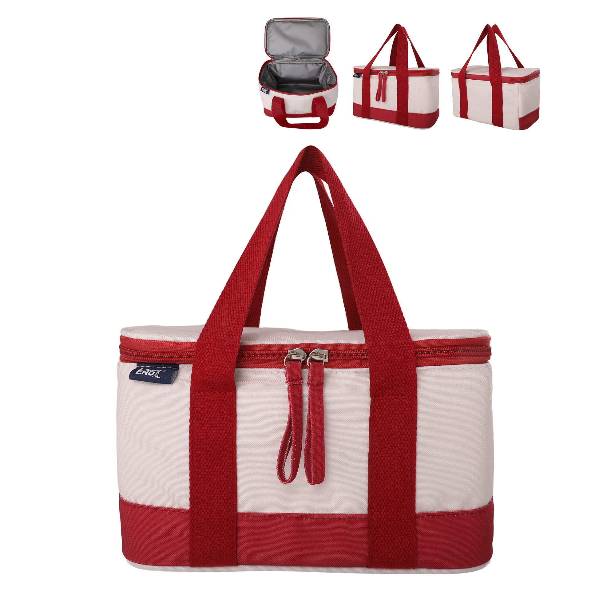 Lands' End Rectangular Small Cooler Bag Insulated 1.5 Gal, Canvas Soft Cooler with Tote Handles and Zip Closure, Main, color, Cranberry
