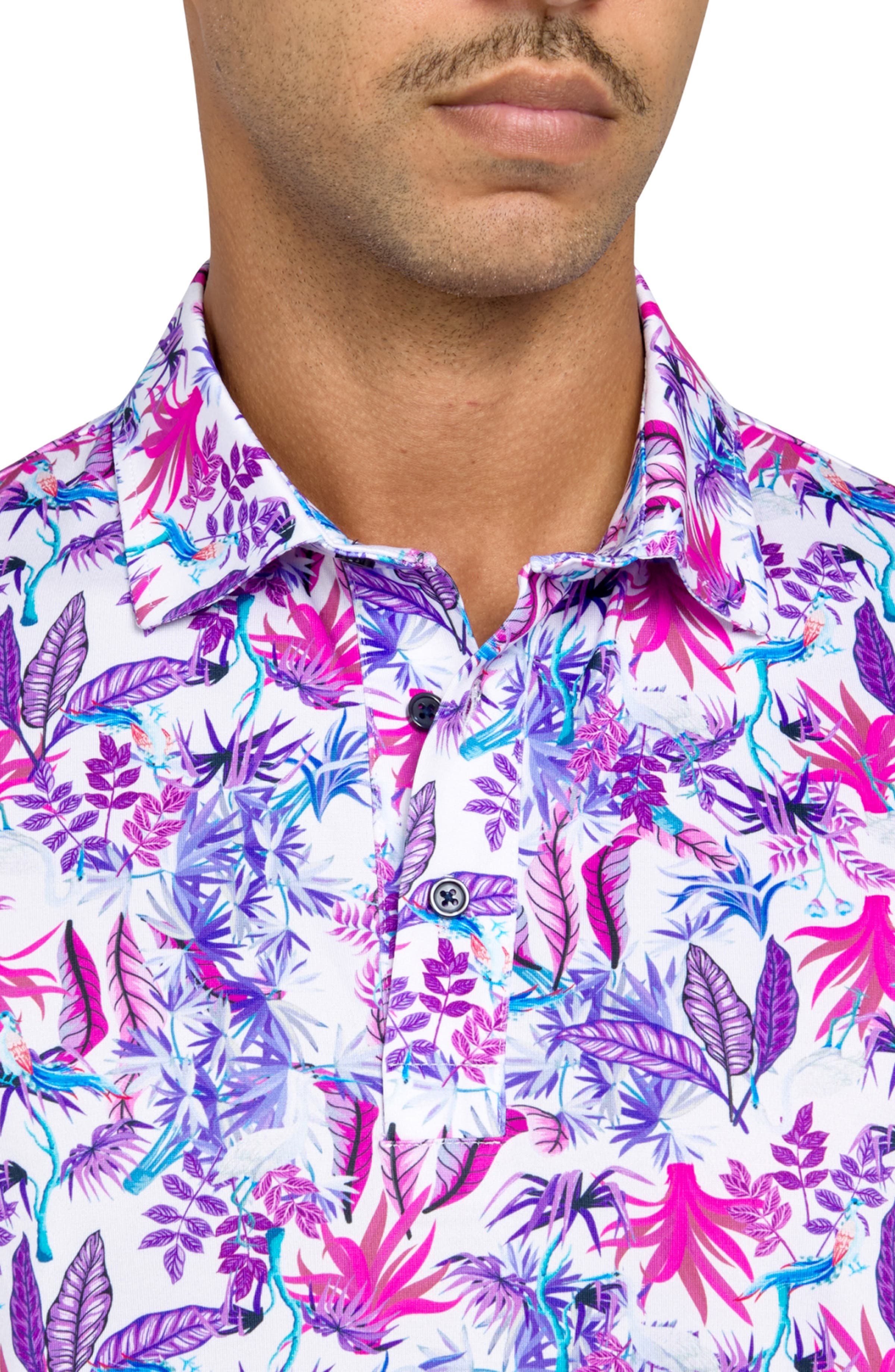 Regular Fit Exotic Bird Print Recycled Performance Golf Polo - image 2