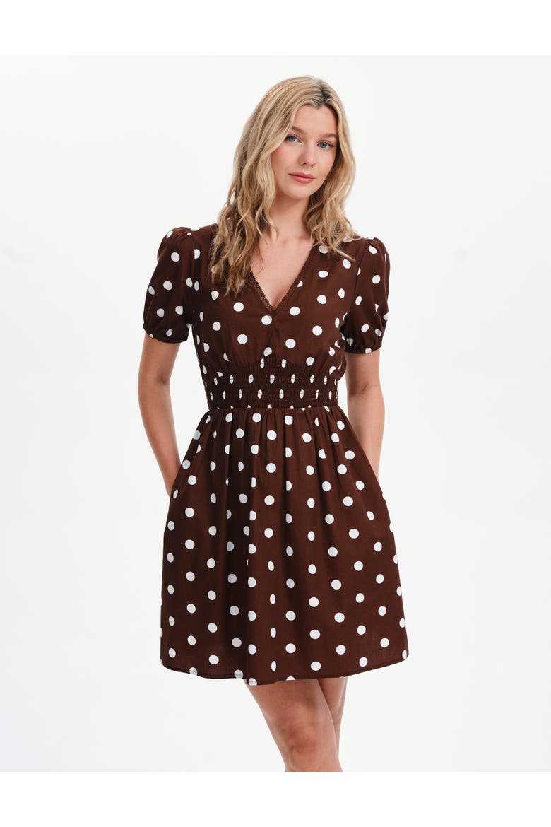 Meadow Polka Dot Cotton Short Dress, Alternate, color, Brown Spot