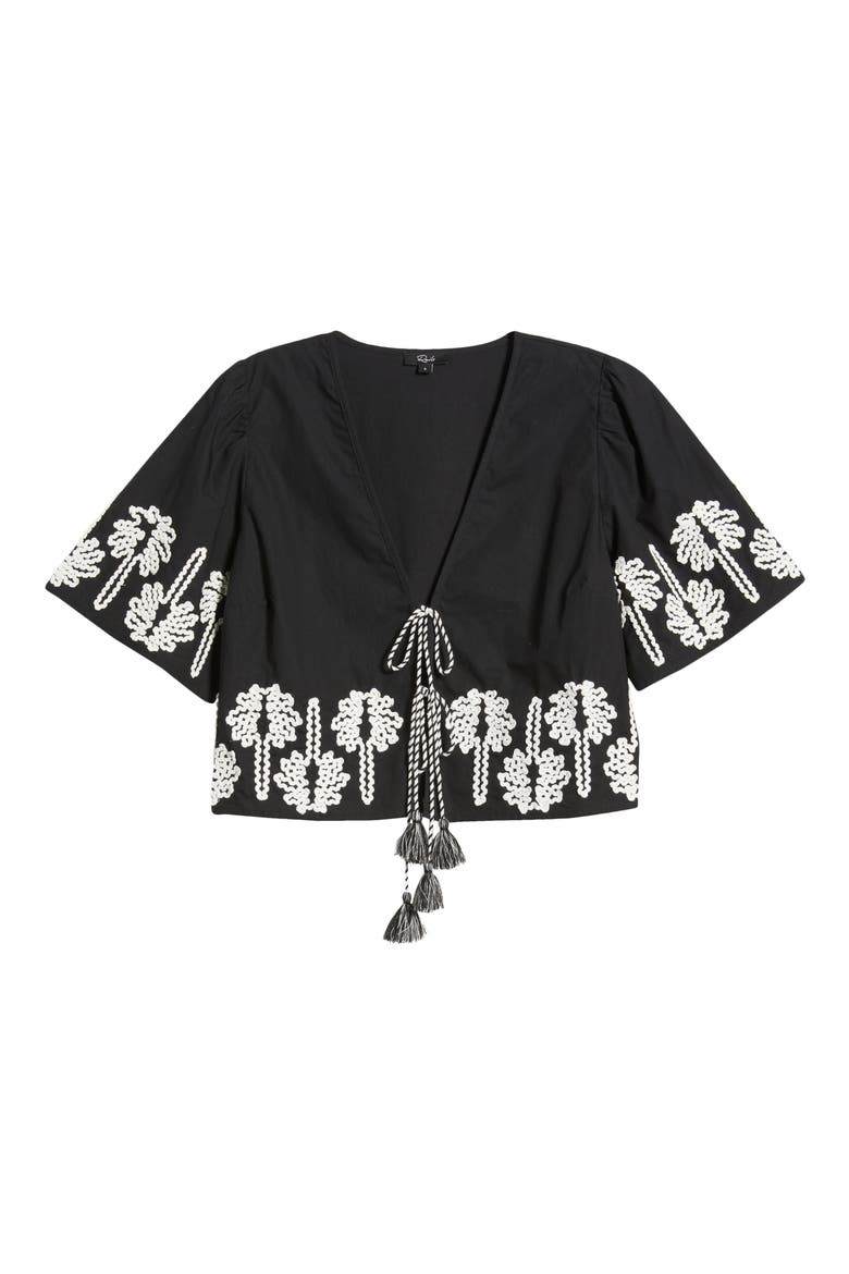 Pari Rickrack Palms Tie Front Cotton Crop Top, Alternate, color, BLACK IVORY PALM TREES