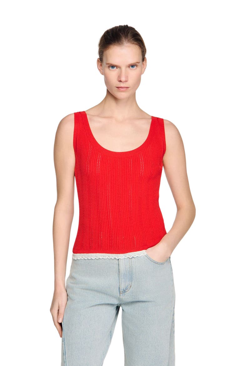 Knit and lace top, Main, color, Red