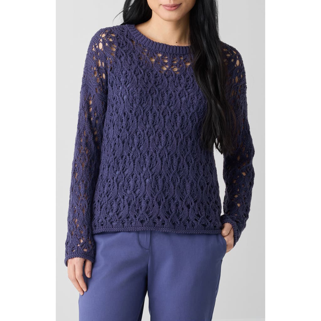 Eileen Fisher Crewneck Organic Cotton Sweater In Bluette