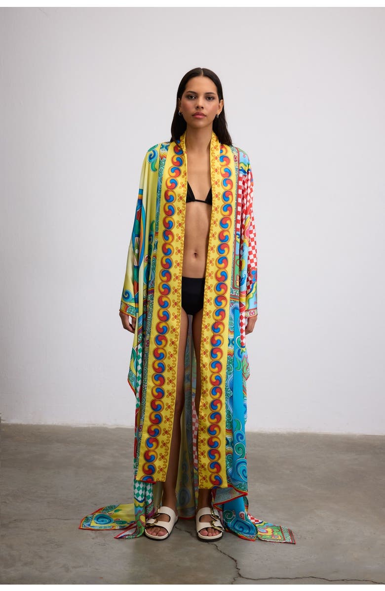 Je Te Veux Dynasty Motif Printed Long Kimono, Main, color, Multicolor