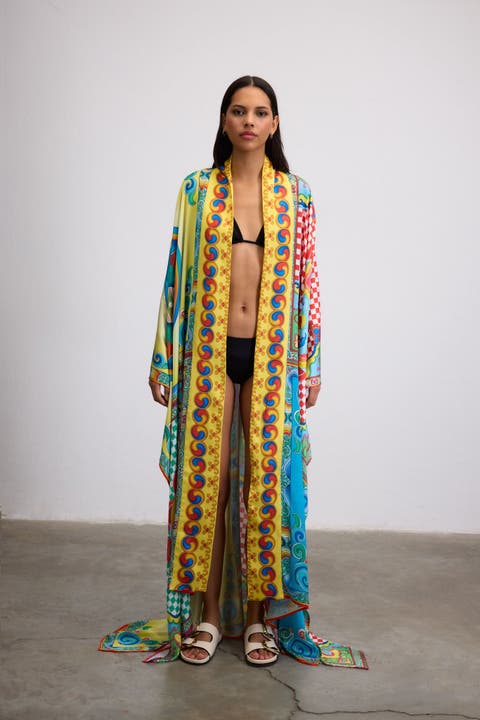 Dynasty Motif Printed Long Kimono