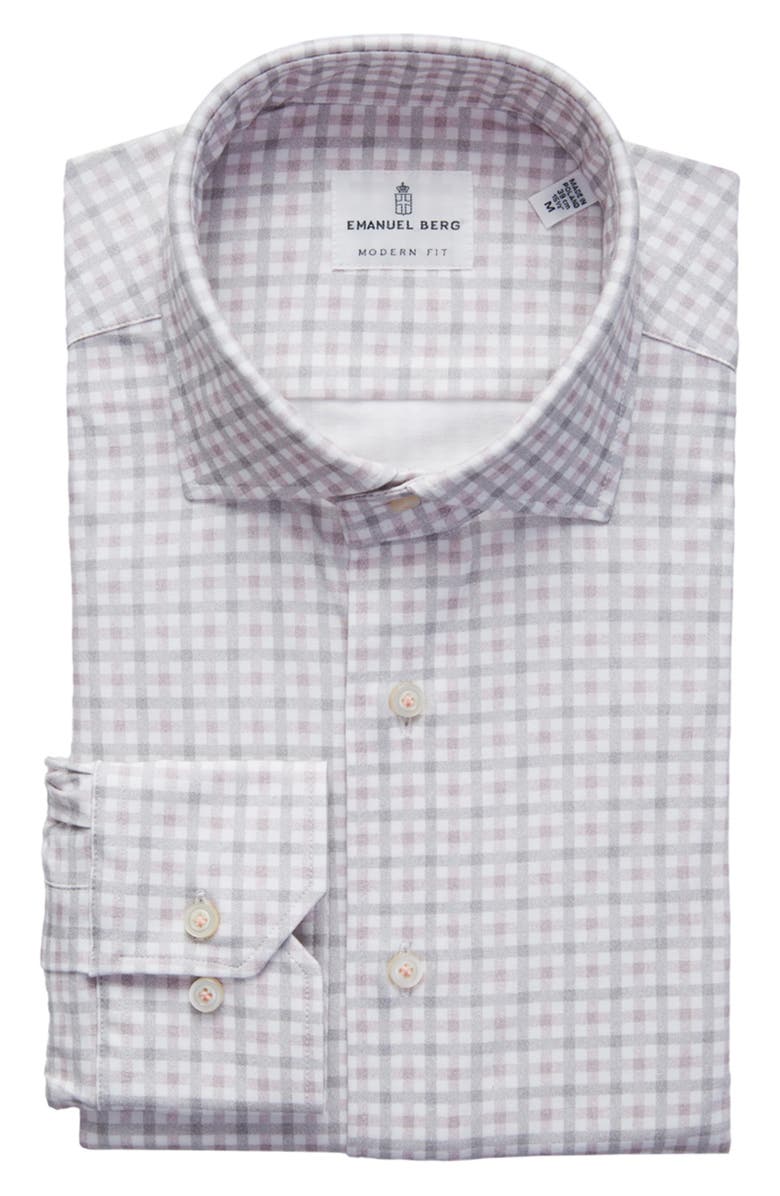 Emanuel Berg 4Flex Stretch Modern Fit Check Knit Dress Shirt, Alternate, color, Light Pastel Pink