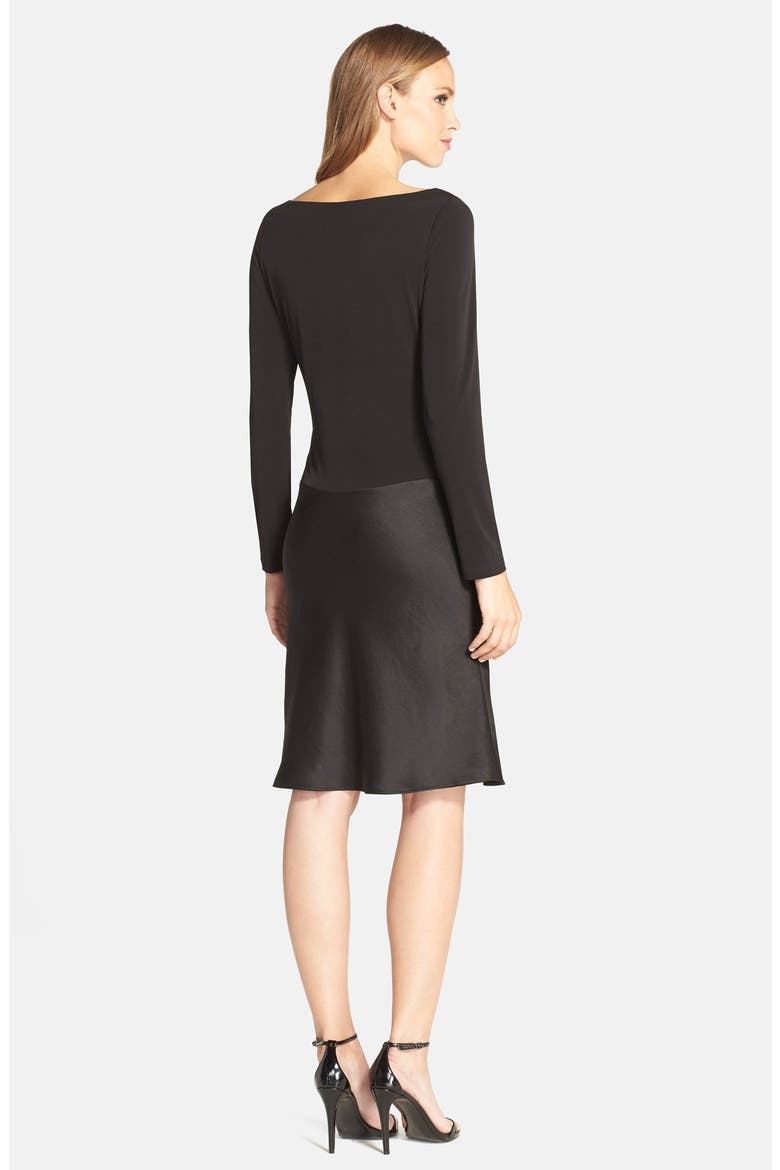 Jersey & Satin Drop Waist Dress, Alternate, color, RICH BLACK