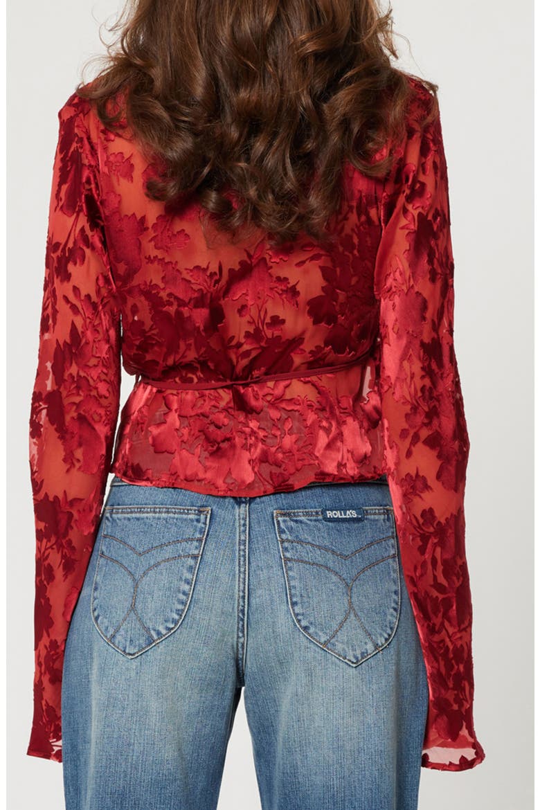 Rodeo Sheer Burnout Wrap Top, Alternate, color, RUBY