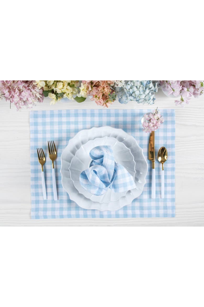 Linen Dinner Napkins Set of 4, 20 x 20" - Gingham Check, Alternate, color, Blue Bell