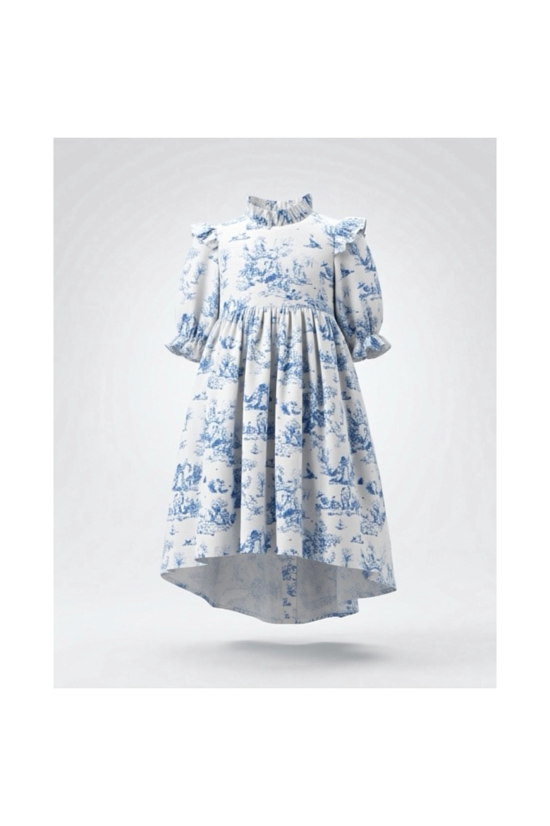 Aoki Blue Toile Dress, Main, color, Blue Toile