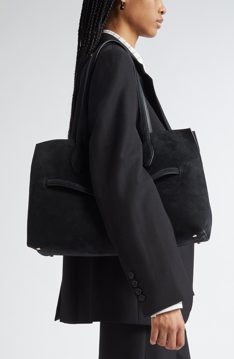 TOTEME Lounge Belted Suede Tote, Alternate, color, Black