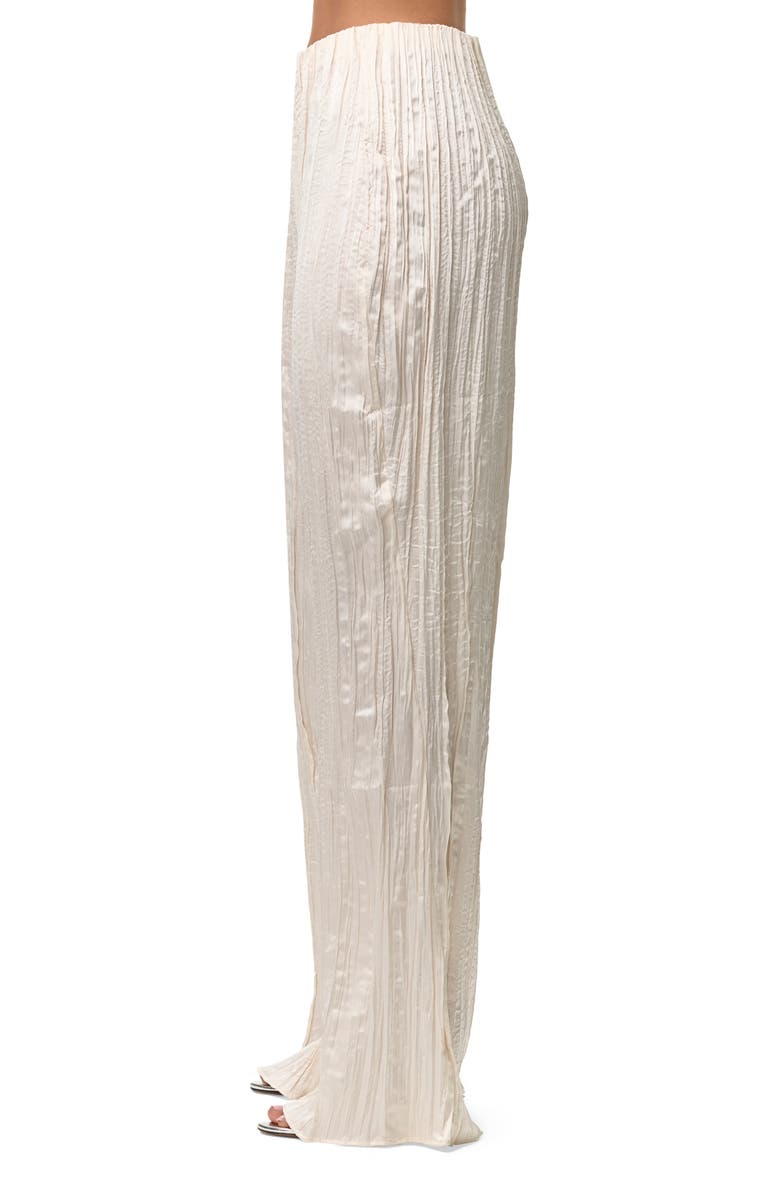 Naked Wardrobe Plissé Straight Leg Satin Pants, Alternate, color, Crema