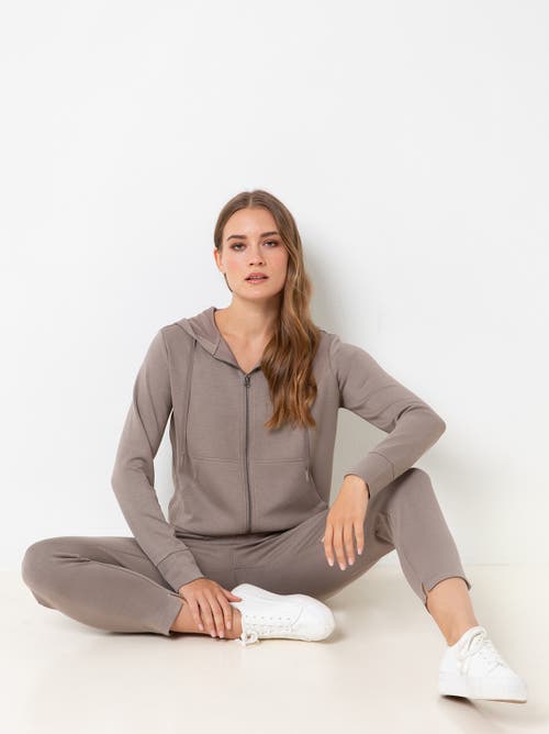 Single Stitch Ultra Soft Full Zip Hoodie In Brown