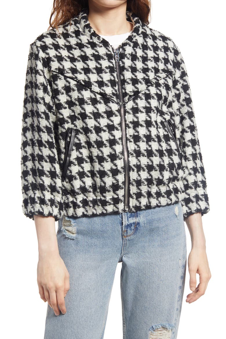Houndstooth Tweed Bomber Jacket, Alternate, color, YOUR OWN BEAT