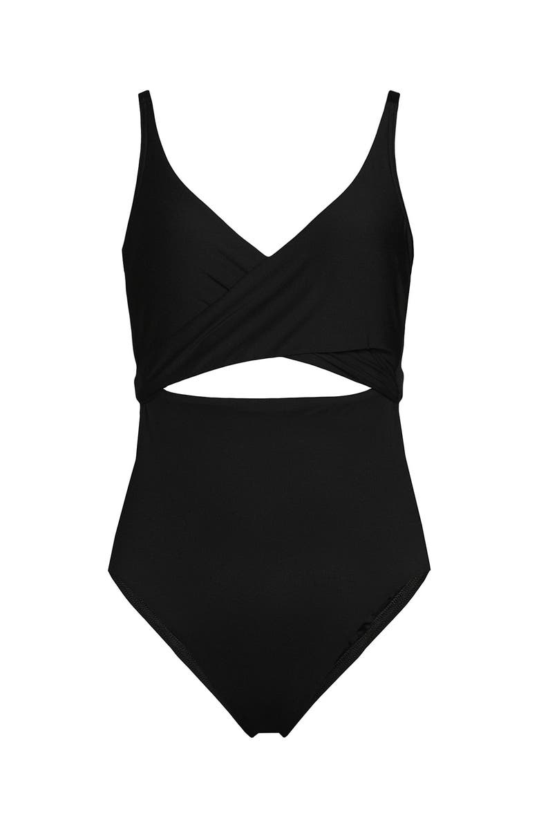 Lands' End Wrap Monokini High Leg One Piece Swimsuit, Alternate, color, Black