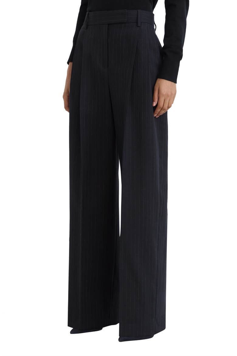 Beck Pinstripe Wool Wide Leg Trousers, Main, color, NAVY