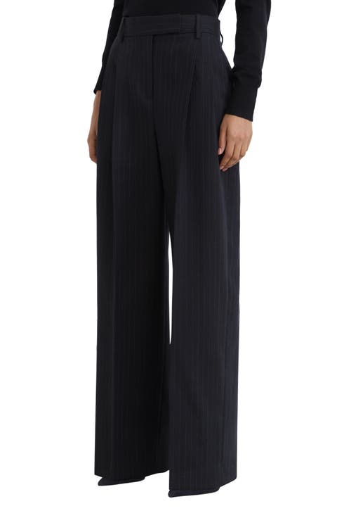 Beck Pinstripe Wool Wide Leg Trousers