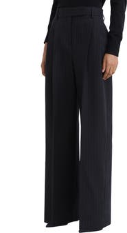 Reiss Beck Pinstripe Wool Wide Leg Trousers