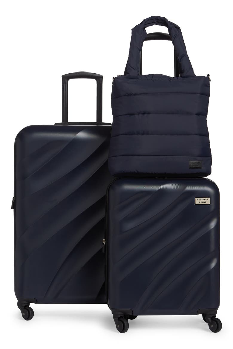3-Piece Puffer Bag & Spinner Luggage Set, Main, color, NAVY