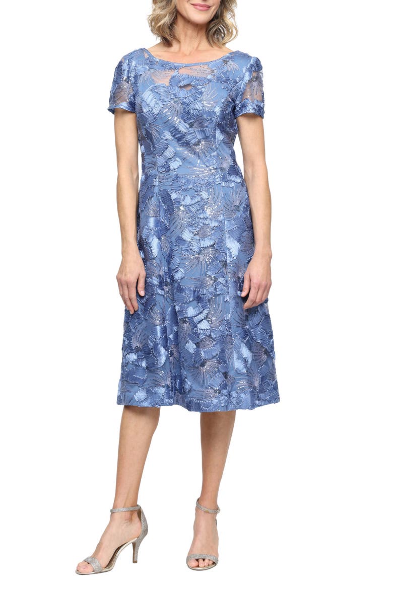 Sequin Floral Cocktail Dress, Main, color, BRUSH PERIWINKLE