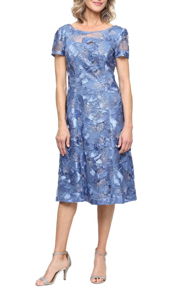 Alex Evenings Sequin Floral Cocktail Dress, Main, color, Brush Periwinkle