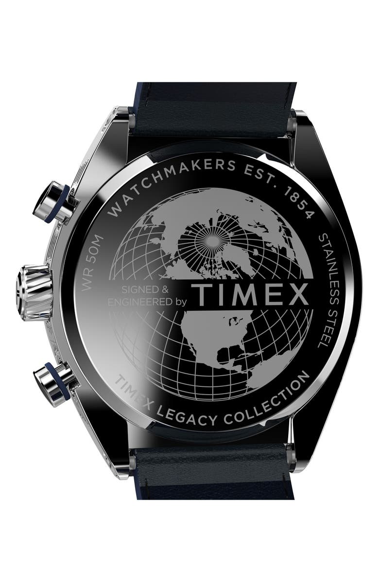 Timex<sup>®</sup> Legacy Tonneau Chronograph Leather Strap Watch, 42mm, Alternate, color, Blue