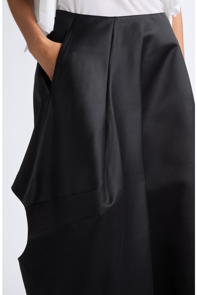 Asymmetrical Draped Satin Midi Skirt, Alternate, color, BLACK