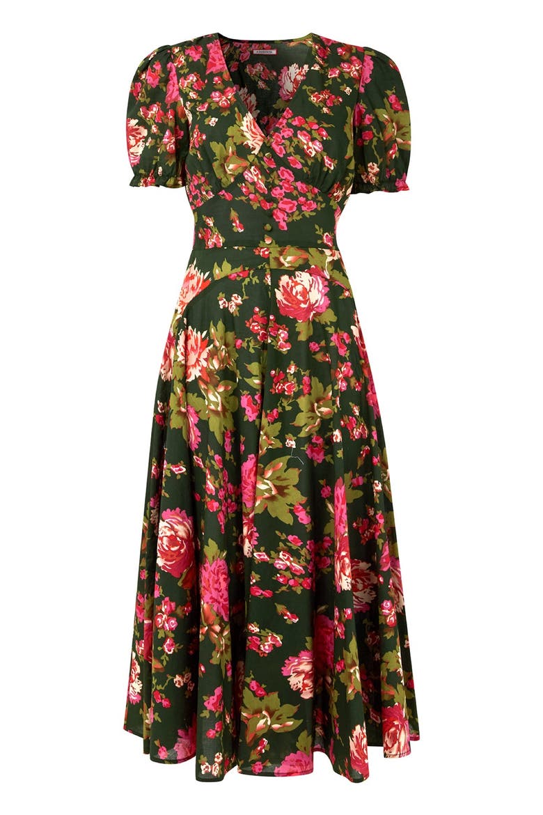 A-Line Button Front Midi Dress, Alternate, color, VINTAGE FLORAL