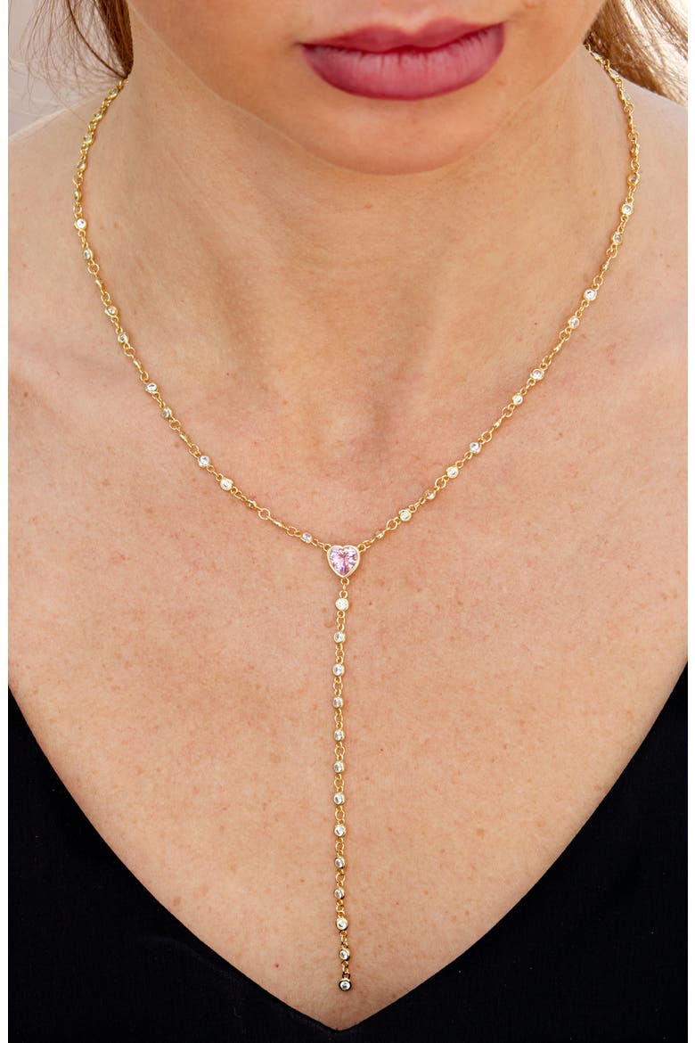 By the Yard Cubic Zirconia Y-Necklace, Alternate, color, GOLD/PINK
