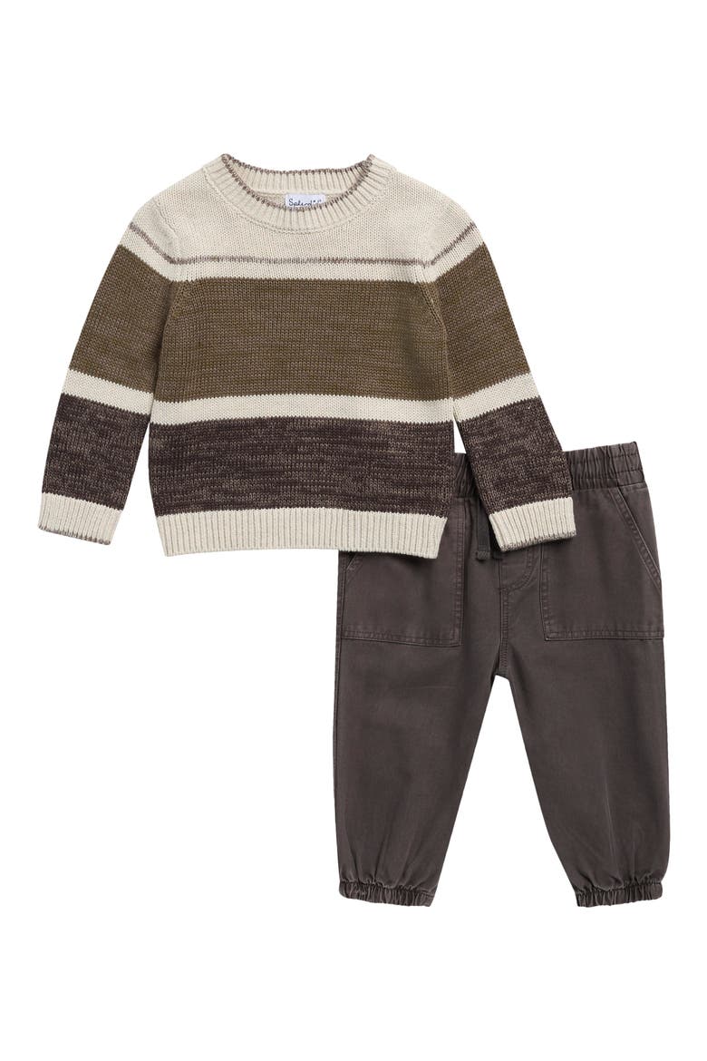 Stone Stripe Crewneck Sweater & Pants Set, Main, color, STONE MULTI STP