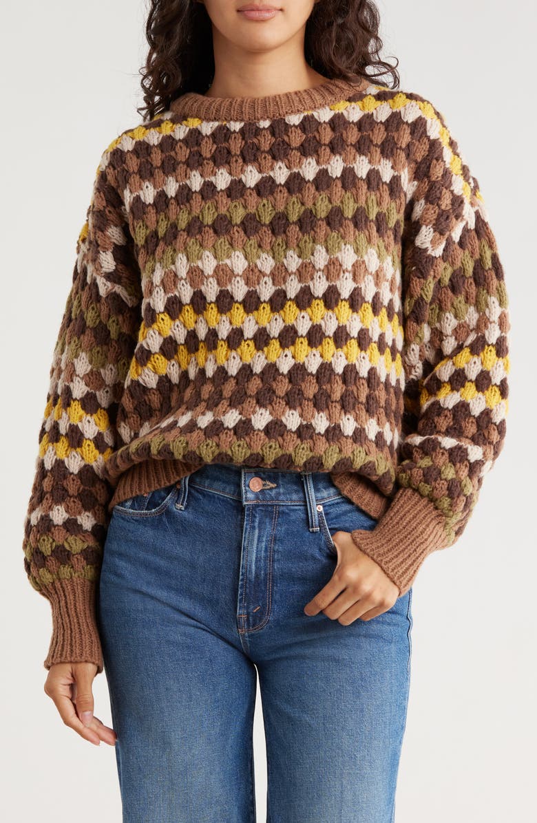Blu Pepper Multi Color Knit Sweater, Main, color, Brown Multi