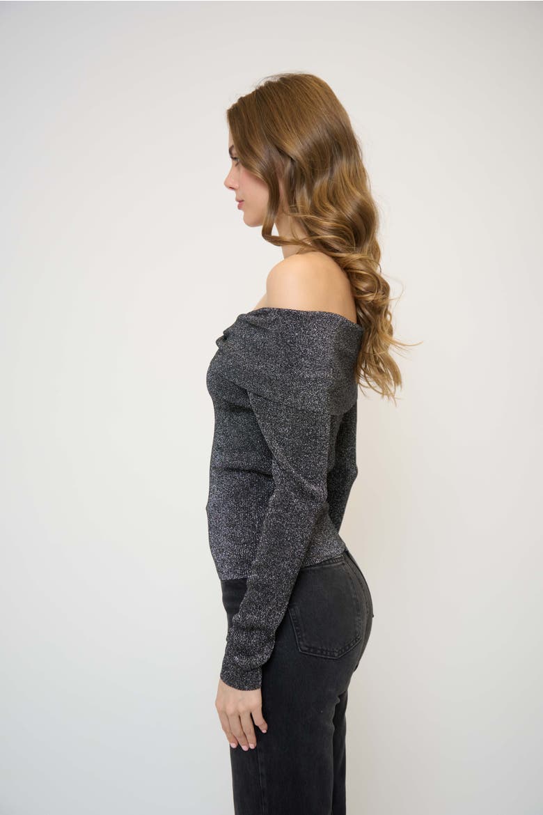 Colette Ribbed Lurex Off The Shoulder Sweater, Alternate, color, Black