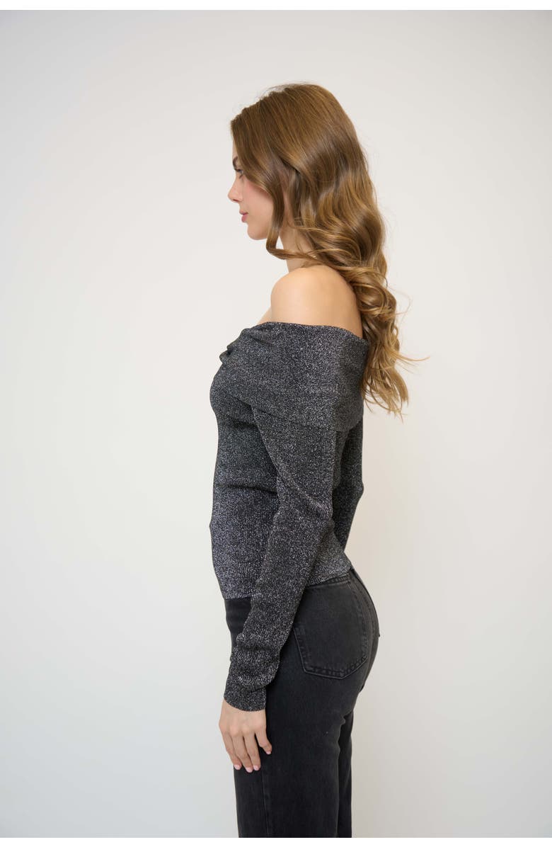 Central Park West Colette Ribbed Lurex Off The Shoulder Sweater, Alternate, color, Black