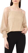 Chaus Rhinestone Cold Shoulder Metallic Blouse