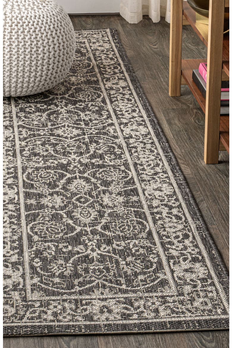 Palazzo Vine and Border Textured Weave Indoor/Outdoor Rug, Alternate, color, Black/Gray