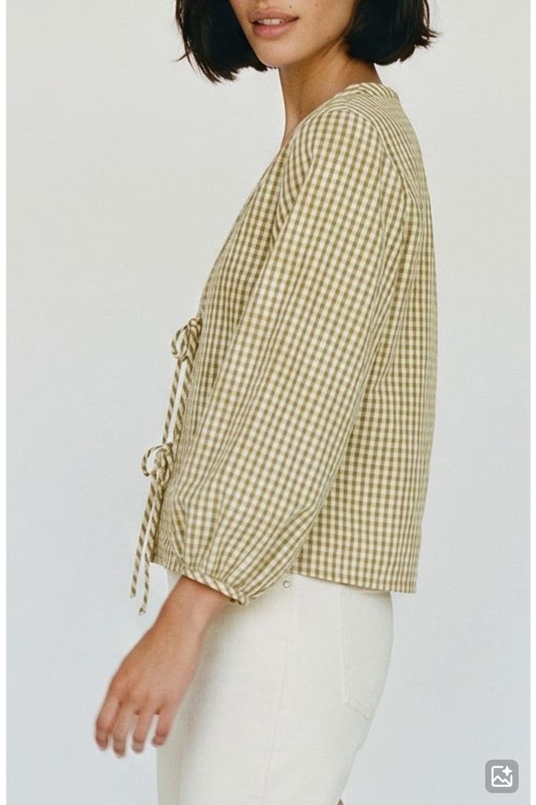 Camilla Tie Front Gingham Top, Alternate, color, FOG GREEN CHECKS WILLOW