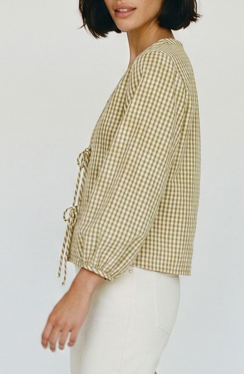 VERO MODA Camilla Tie Front Gingham Top, Alternate, color, Fog Green Checks Willow