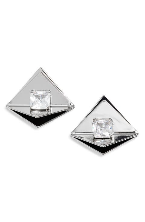 Geo Crystal Button Drop Earrings