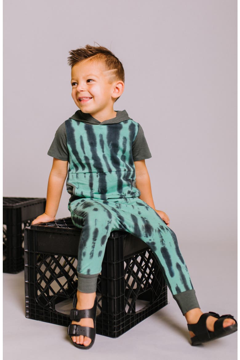Tie Dye Hooded Short Sleeve Romper, Alternate, color, BASIL
