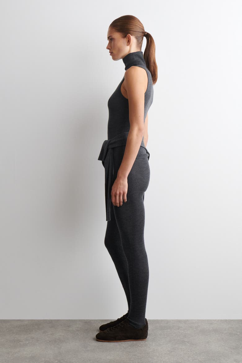 Seamless Merino Wool Turtleneck Top, Alternate, color, CHARCOAL MÉLANGE
