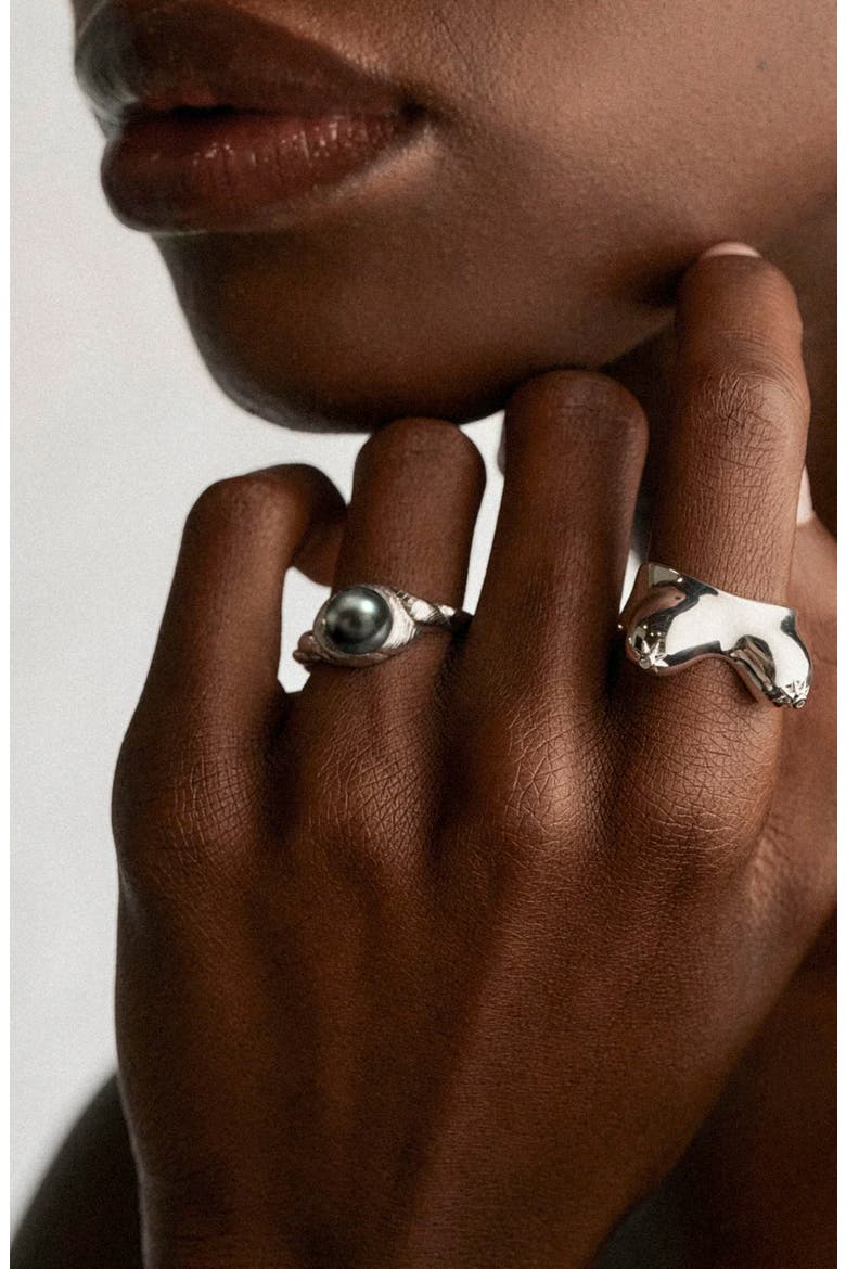 Adorned Sterling Silver Pearl Ring, Alternate, color, METALLIC SILVER