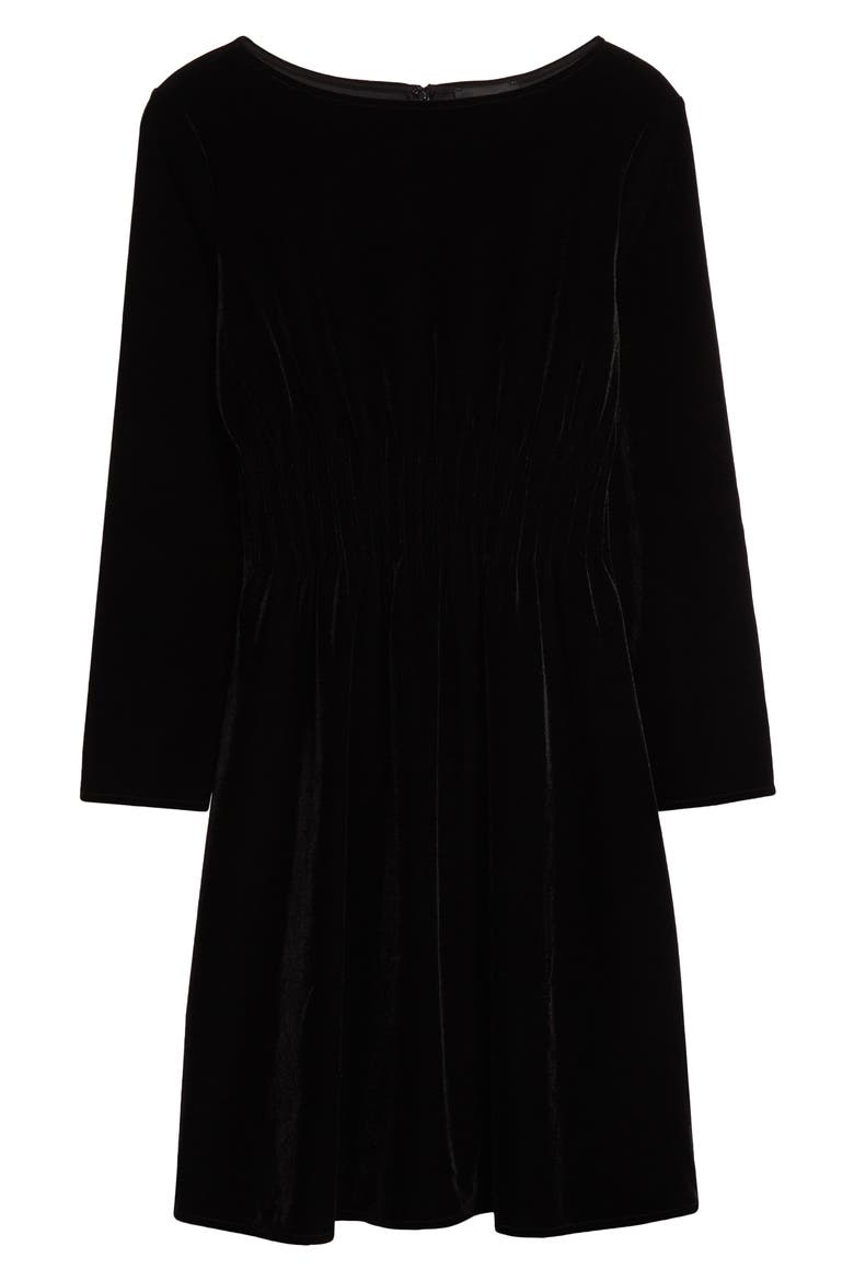 Cinched Waist Long Sleeve Velvet Dress, Alternate, color, SOLID BLACK