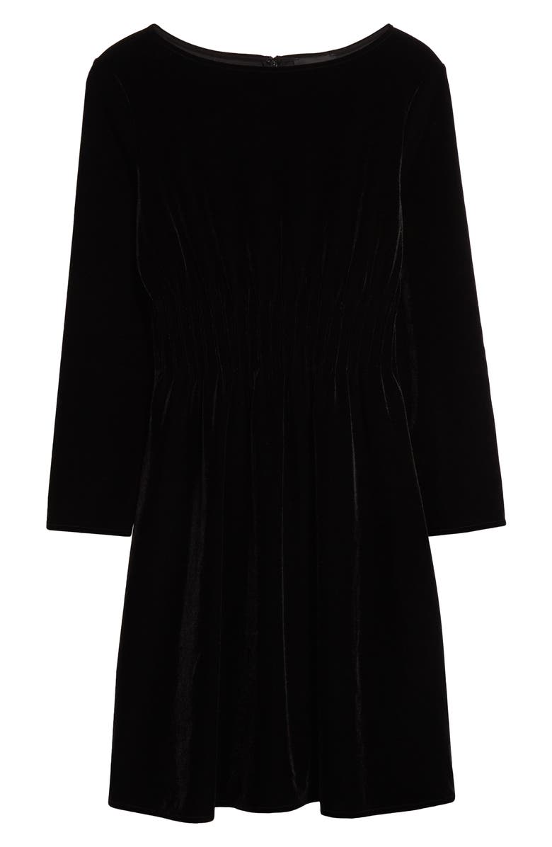 Emporio Armani Cinched Waist Long Sleeve Velvet Dress, Alternate, color, Solid Black