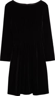 Emporio Armani Cinched Waist Long Sleeve Velvet Dress