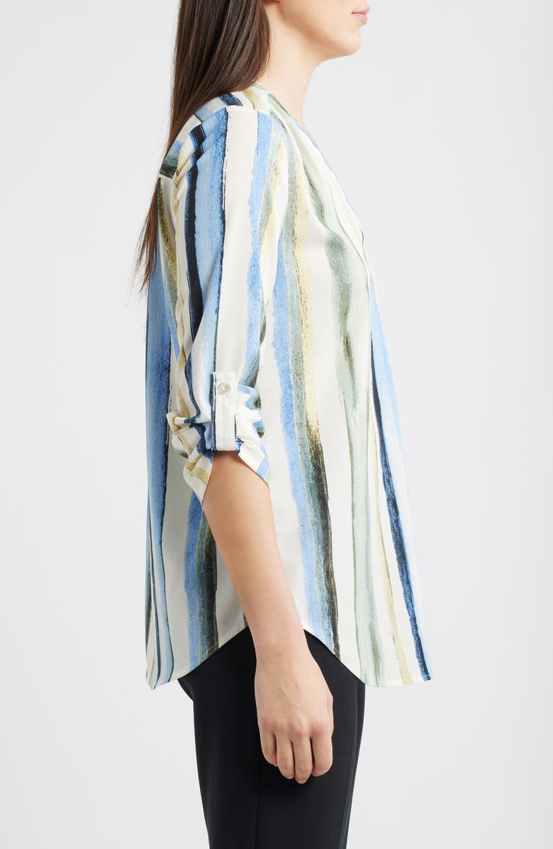 AK ANNE KLEIN Stripe V-Neck Top, Alternate, color, White Dove Multi