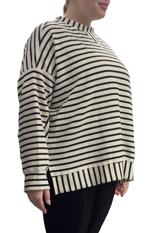 Standards & Practices Stripe Thermal Knit Top In Black White