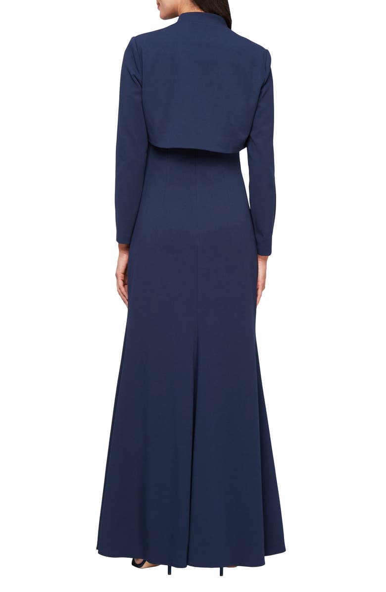 Alex Evenings Floral Appliqué Stretch Crepe Gown with Bolero Jacket, Alternate, color,