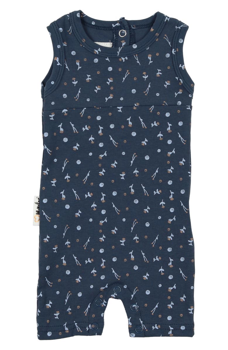 Manière Floral Print Cotton Knit Romper, Main, color, Blue
