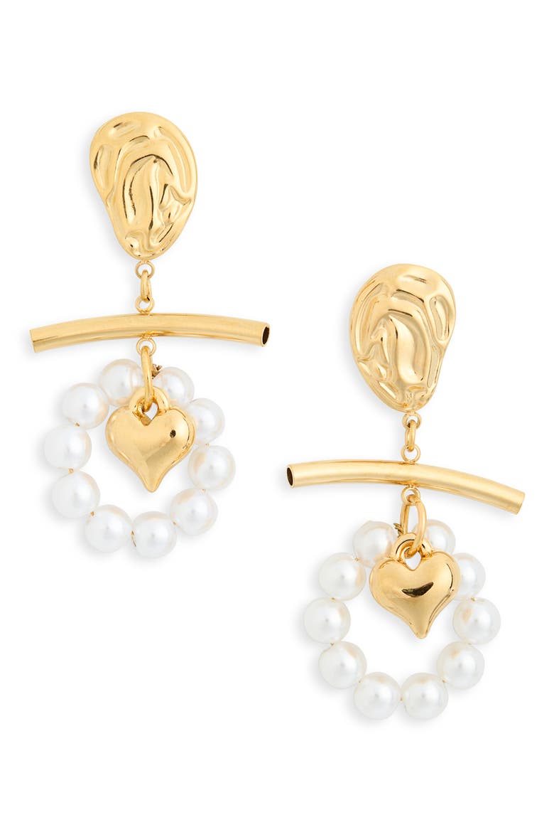 Donna Faux Pearl Heart Drop Earrings, Main, color, YELLOW