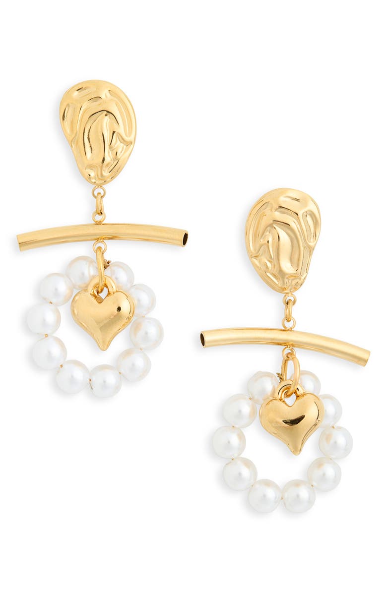EYE CANDY LOS ANGELES Donna Faux Pearl Heart Drop Earrings, Main, color, Yellow