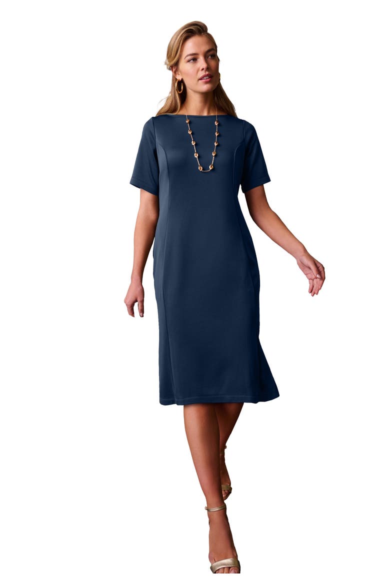 Perfect Ease Short Sleeve Shift Dress, Main, color, NAVY